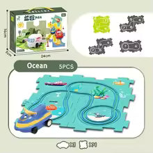 Kids Montessori Electric Race Car Track - Educational Assembly Rail Set