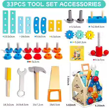 Children's Wooden Toolbox Set - Montessori Learning & Pretend Play !